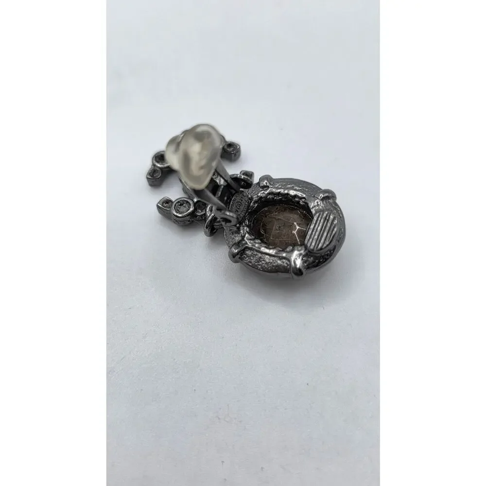 Chanel Resin Strass Silver-tone Interlocking CC Clip On Drop Earrings